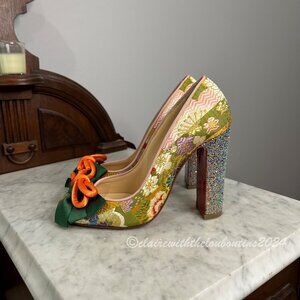 Christian Louboutin Dolly Dola 100 Pollen Brocade Obi Pumps size 38